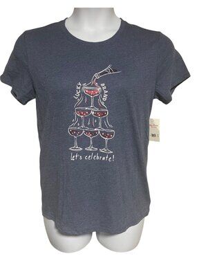 Lucky Brand Lets Celebrate Graphic Tee Blue Short Sleeve Womens Medium